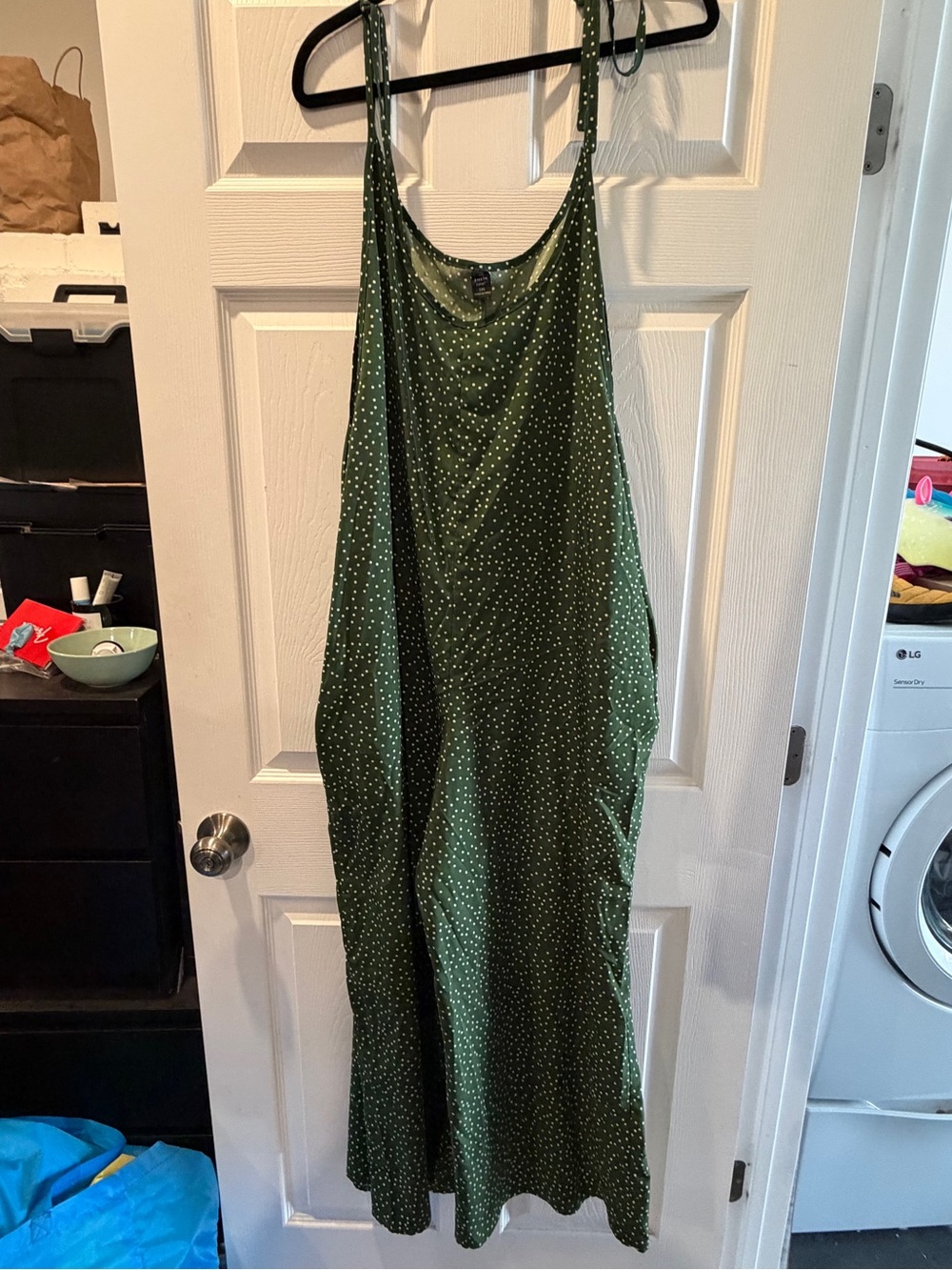 SHEIN Olive Green Polka Dot Tie-Strap Jumpsuit